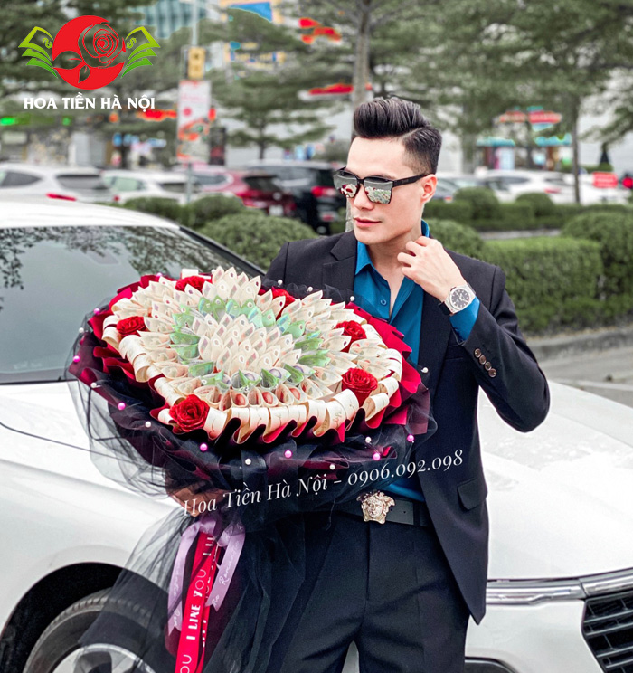 bó hoa bằng tiền hình trái tim