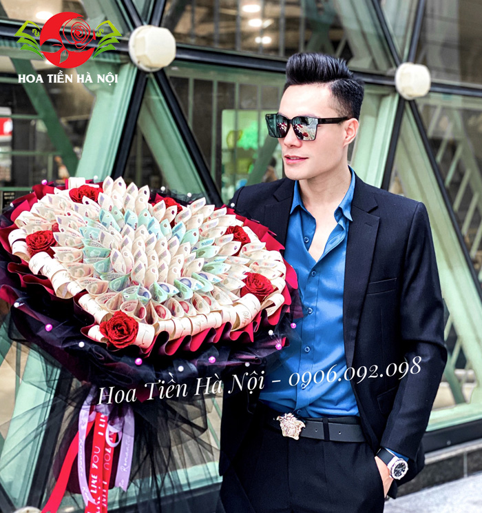 bó hoa bằng tiền hình trái tim