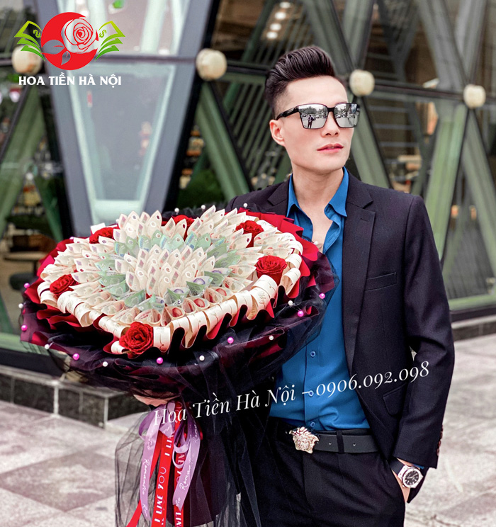 bó hoa bằng tiền hình trái tim