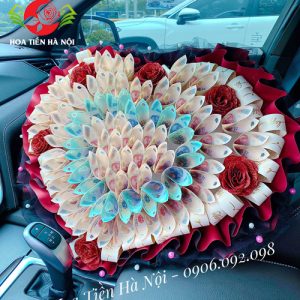 Bó hoa bằng tiền hình trái tim (Màu đỏ đô)