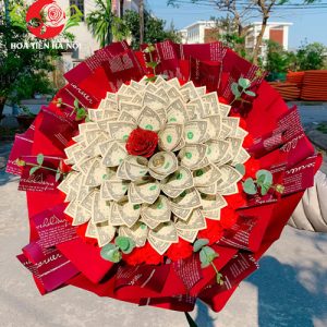 Bó hoa tiền 1 đô la (tone màu đỏ mận)