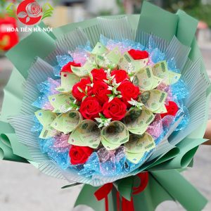 Bó hoa bằng tiền 100k màu xanh ngọc