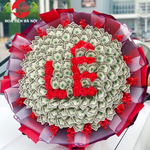Bó hoa tiền 2 đô la 100 tờ chữ LÊ