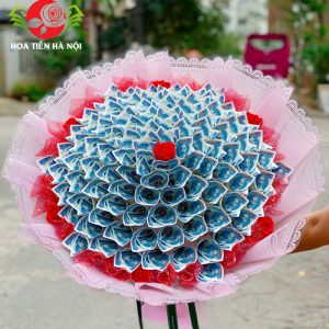 Bó hoa tiền 5k 100 tờ (Tone màu hồng xanh)