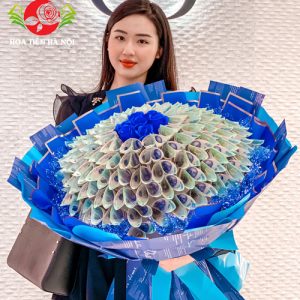 Bó hoa bằng tiền 500k (Màu xanh dương)