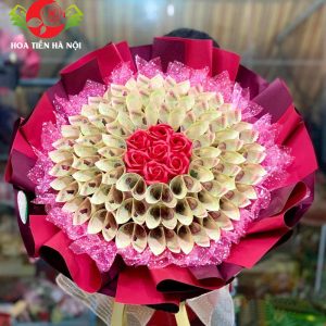 Bó hoa tiền 10k đỏ mận