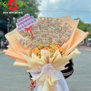 Bó hoa tiền 10k vàng cam