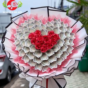Bó hoa tiền 1k hình trái tim
