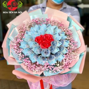 Bó hoa tiền 20k hồng xanh