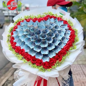 Bó hoa bằng tiền 20k (Trái tim hoa hồng)