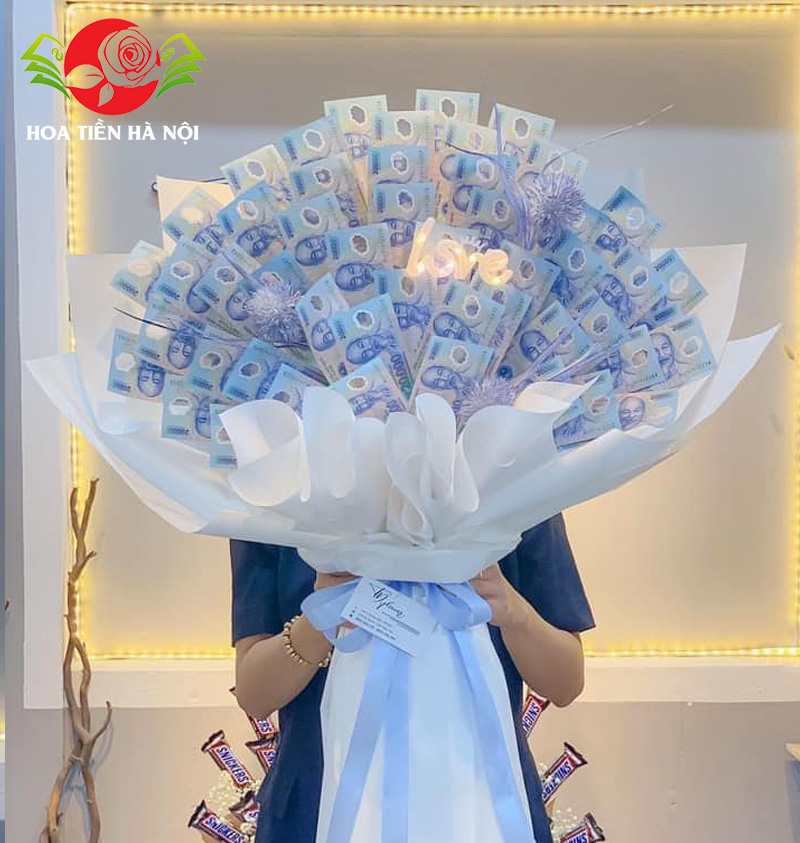 Bó hoa tiền 20k trong trắng