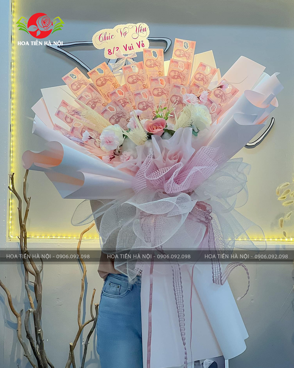 Bó hoa tiền 50k hồng baby