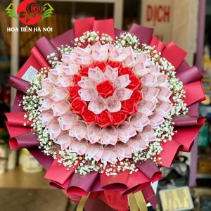 Bó hoa bằng tiền 50k tone đỏ