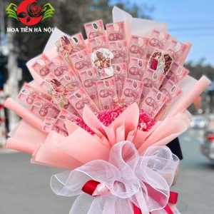 Bó hoa tiền 50k tone hồng ngọc