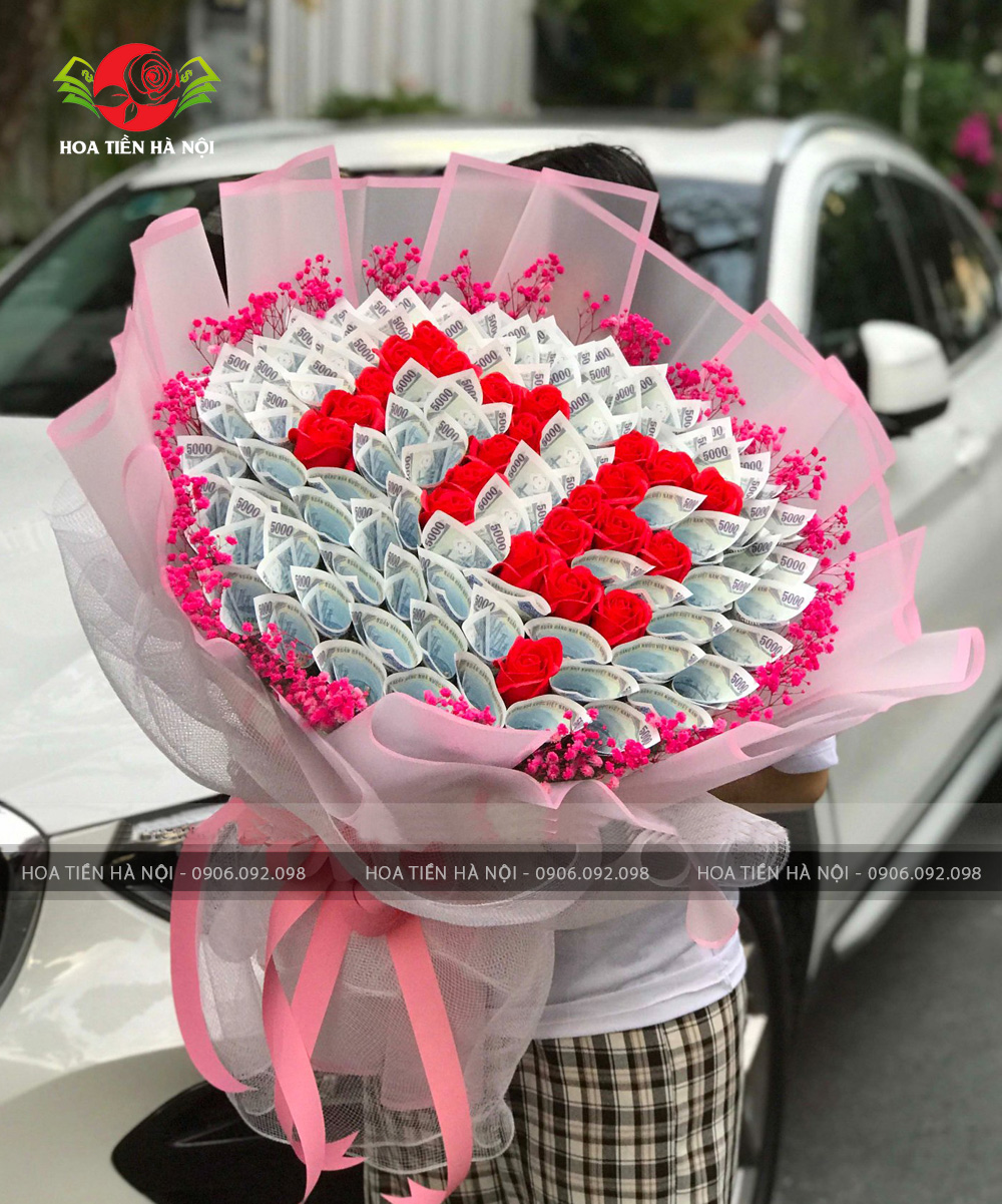 bó hoa tiền 5k chữ MẸ tone hồng