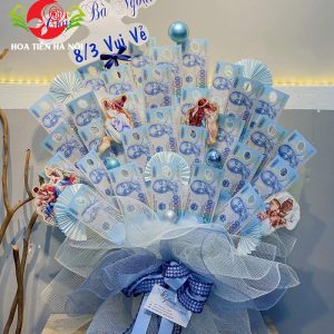 Lẵng hoa tiền 20k tone xanh