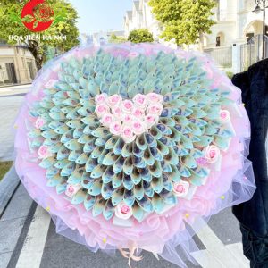 Bó hoa tiền 500k trái tim hồng Pink