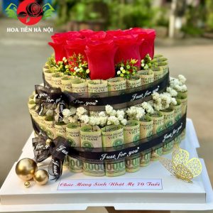 Bánh sinh nhật bằng tiền 100k tone đen sang trọng
