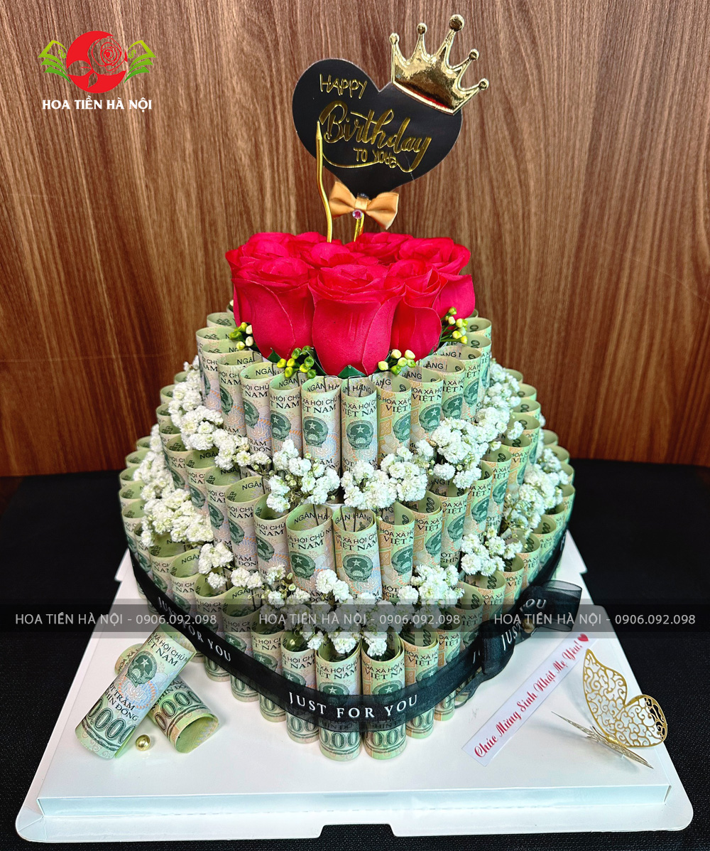 bánh sinh nhật bằng tiền 100k 3 tầng size king