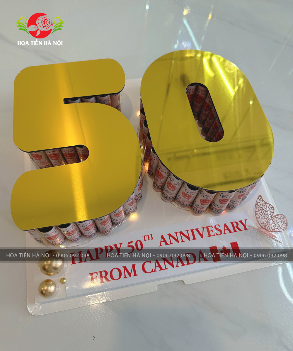 Bánh sinh nhật bằng tiền 200k số 50 Gold