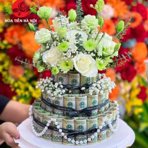 Bánh sinh nhật bằng tiền 100k xanh ngọc bích