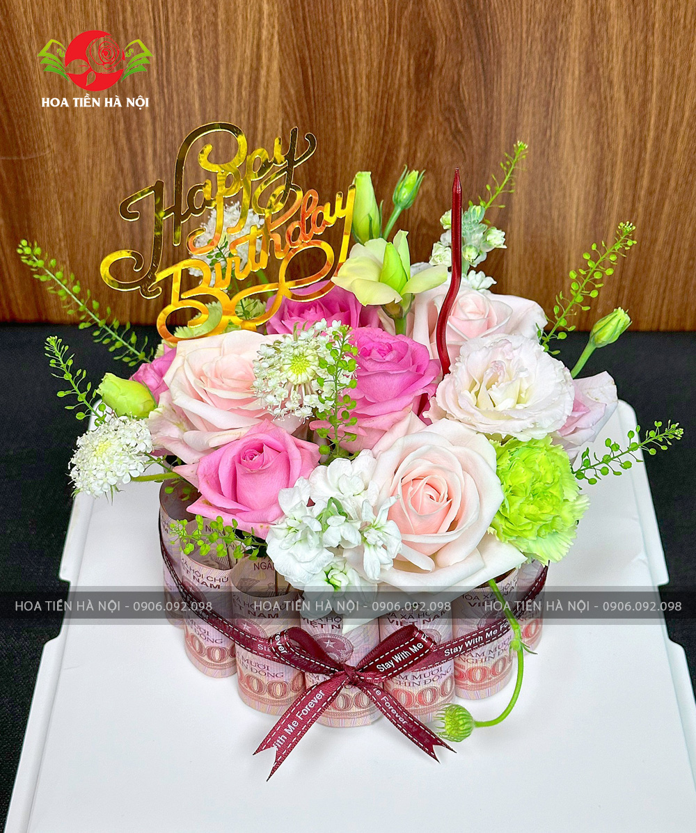 Bánh sinh nhật bằng tiền 50k 1 tầng