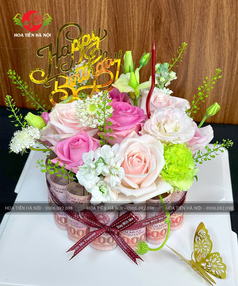 Bánh sinh nhật bằng tiền 50k 1 tầng