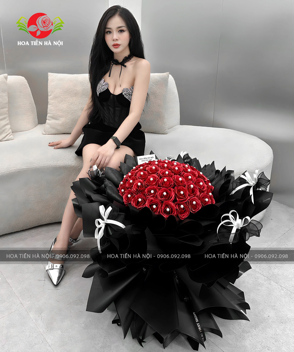 Bó hoa hồng đỏ đun ngọc trai zise lớn