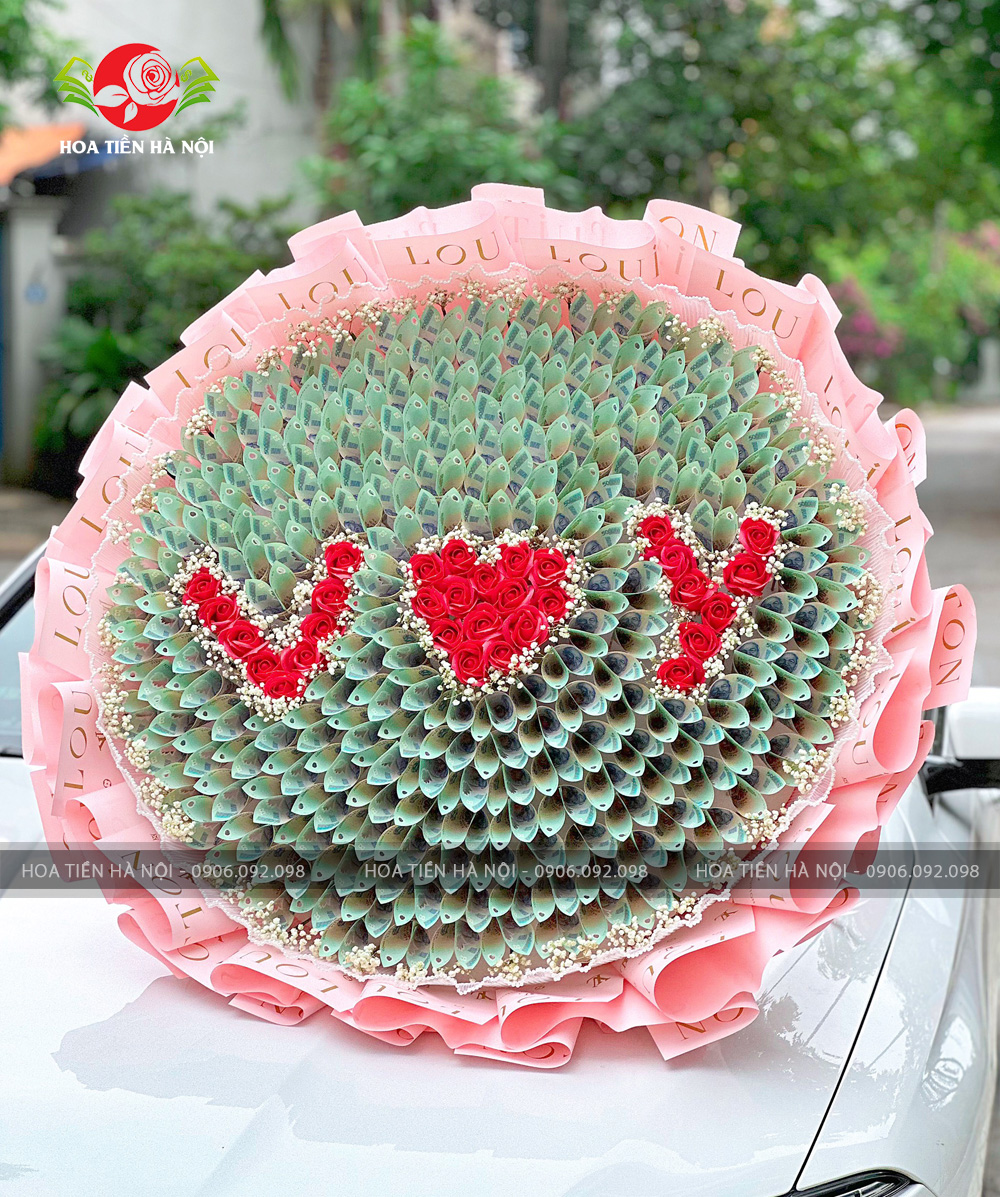 Bó hoa tiền 100 Triệu LV tone hồng