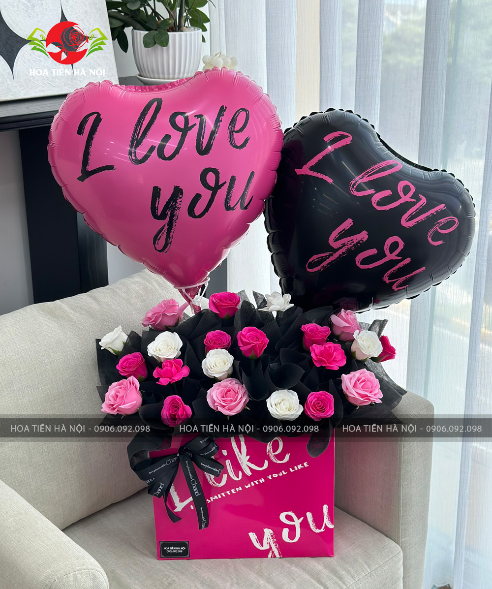 Giỏ hoa bóng bay i love you