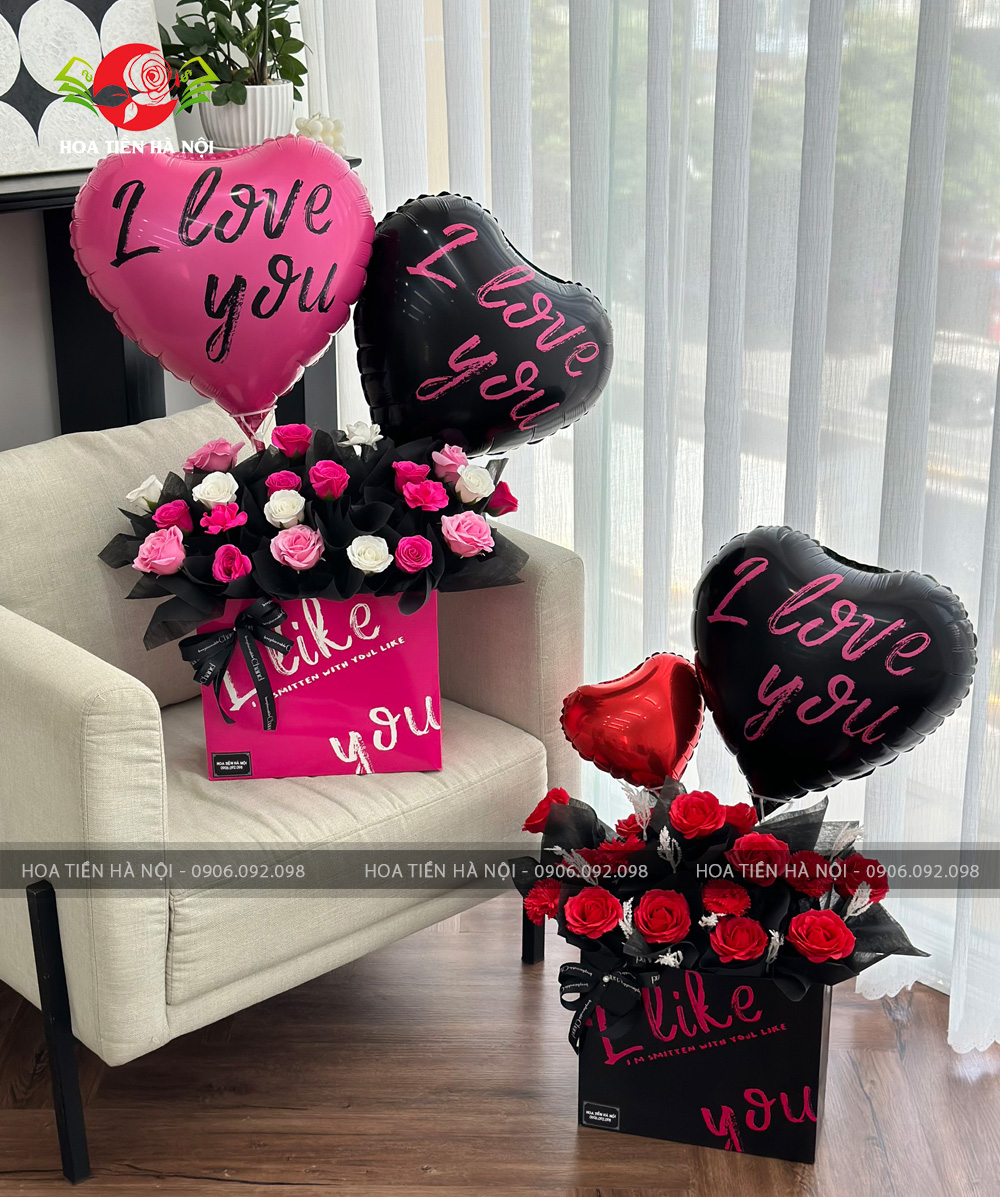 Giỏ hoa bóng bay i love you