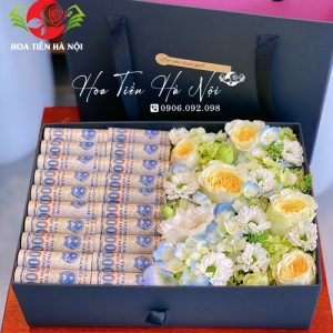 Hộp hoa tiền cẩm tú cầu 500k