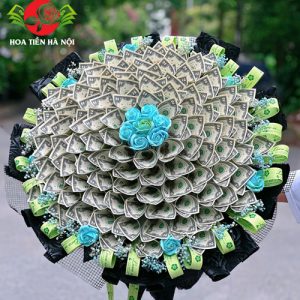 Bó hoa tiền 100 tờ 2 đô la tone xanh đen