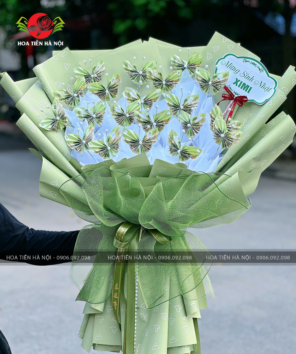 Bó hoa bướm làm bằng tiền 100k