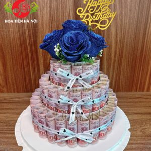 Cốt bánh sinh nhật 3 tầng hoa hồng nhũ xanh