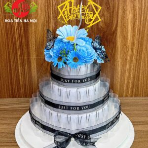Cốt bánh sinh nhật bằng tiền 3 tầng tone xanh biển