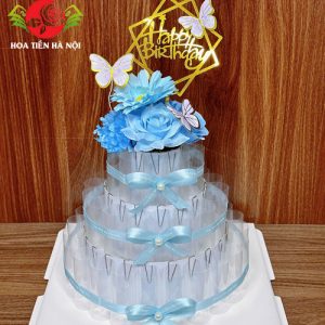 Cốt bánh sinh nhật bằng tiền 3 tầng tone xanh pastel