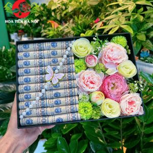 Hộp hoa tiền 20 tờ tiền sang trọng