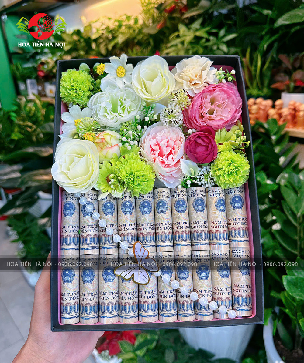 Hộp hoa tiền 20 tờ tiền sang trọng
