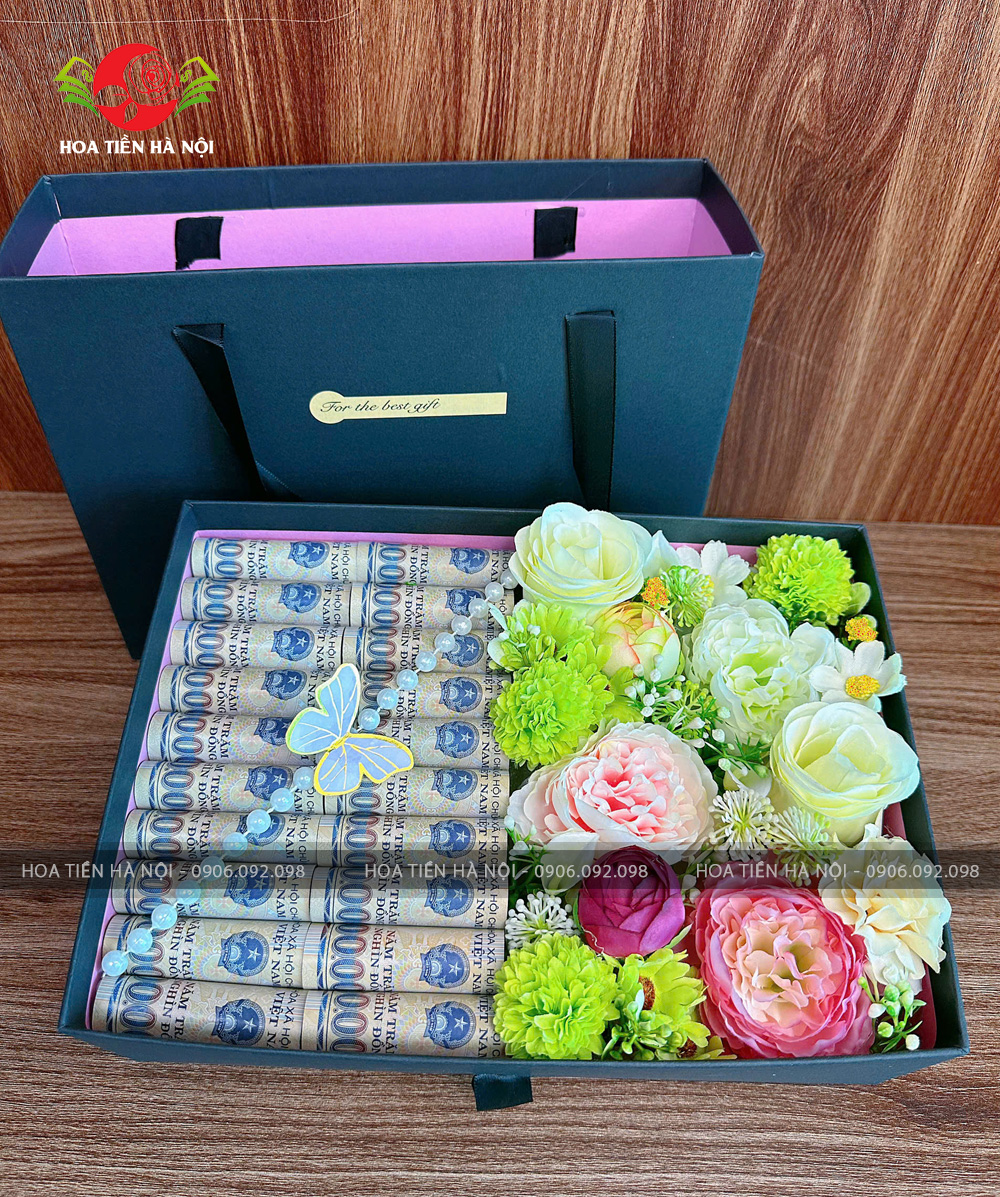 Hộp hoa tiền 20 tờ tiền sang trọng