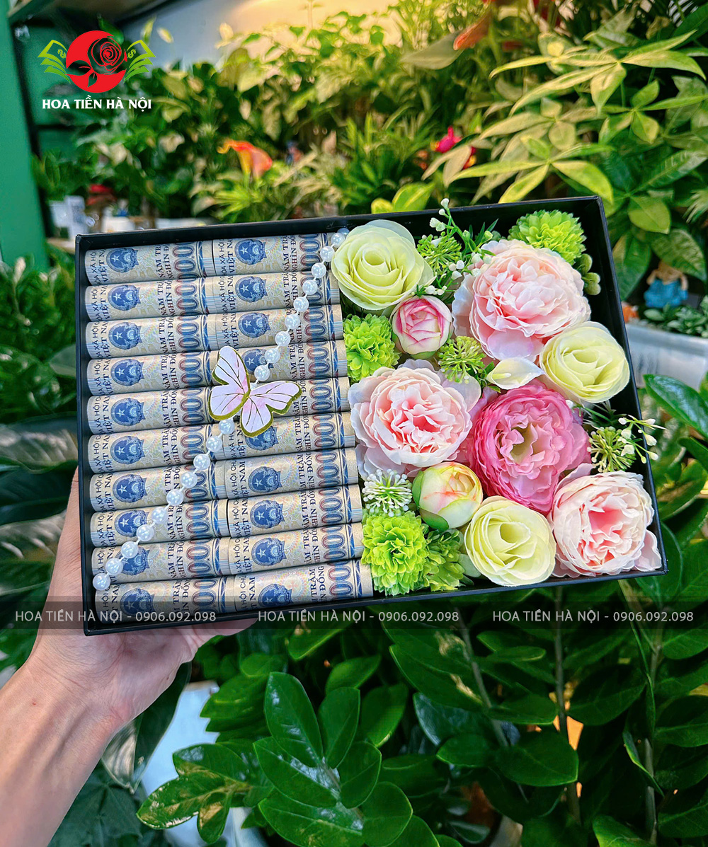 Hộp hoa tiền 20 tờ tiền sang trọng