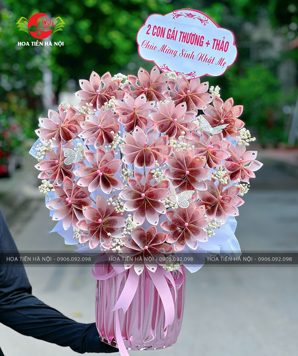 giỏ hoa tiền 50k 100 tờ siêu dễ thương