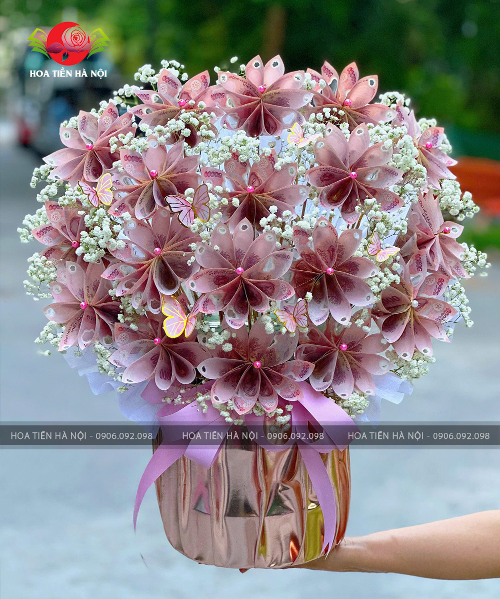 giỏ hoa tiền 50k 100 tờ siêu dễ thương