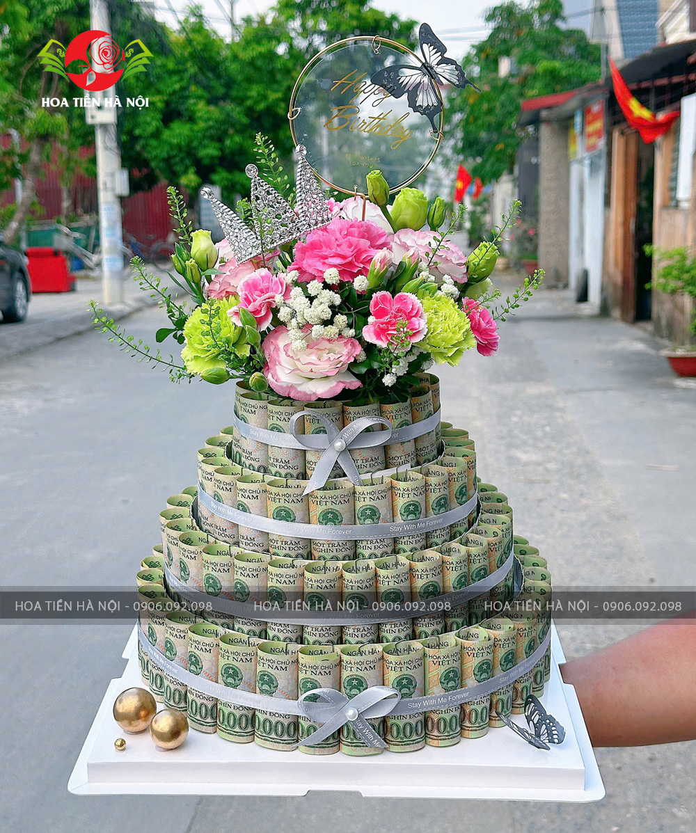 Bánh sinh nhật bằng tiền 100 tờ 100k