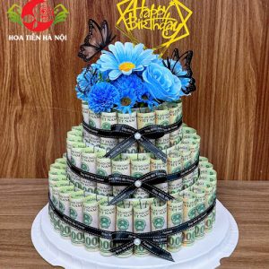 Bánh sinh nhật tiền 100k tone xanh đen