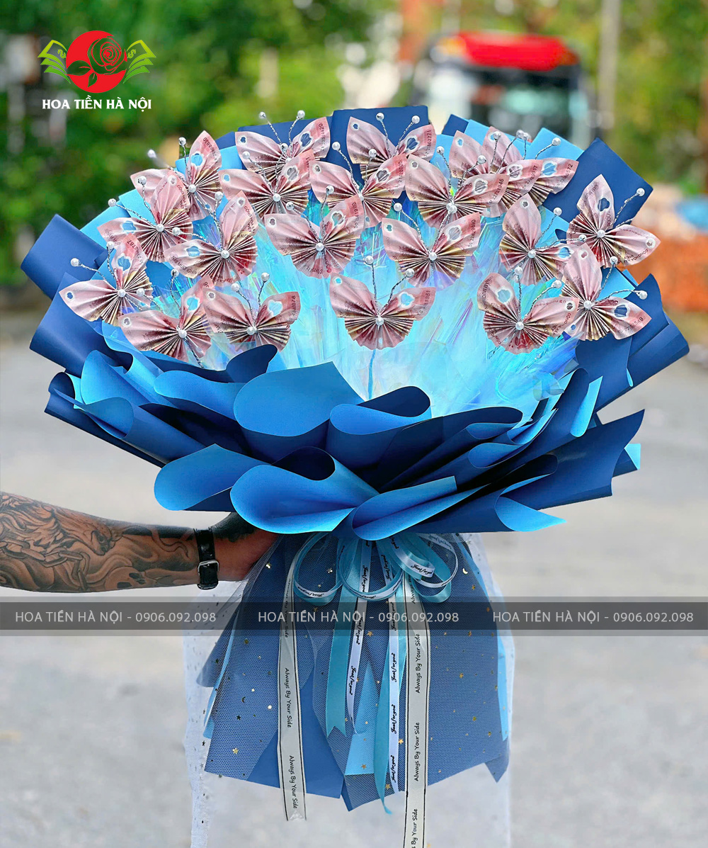 Bó hoa bướm 50k tone xanh lam
