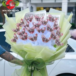 Bó hoa bướm tiền 50k tone xanh nhạt