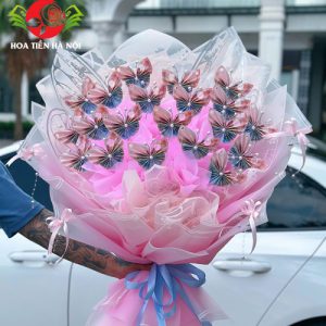 Bó hoa bướm tiền mix 20k x 50k tone hồng