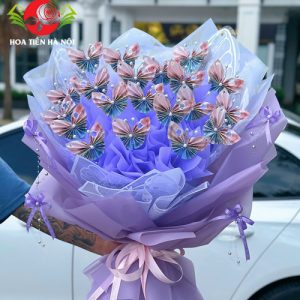 Bó hoa bướm tiền mix 50k x 20k tone tím