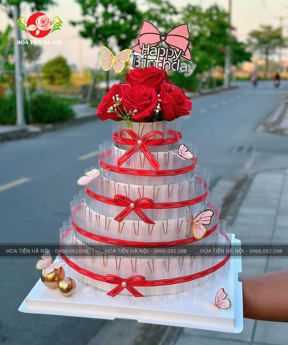 Khuông bánh sinh nhật 5 tầng tone đỏ